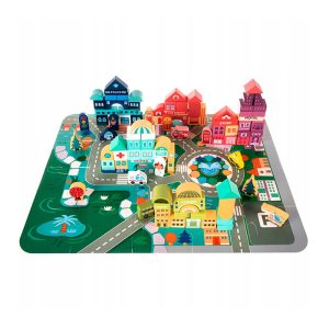 BlockCity, komplet kock različnih oblik s priročno škatlo in podlogo za igro