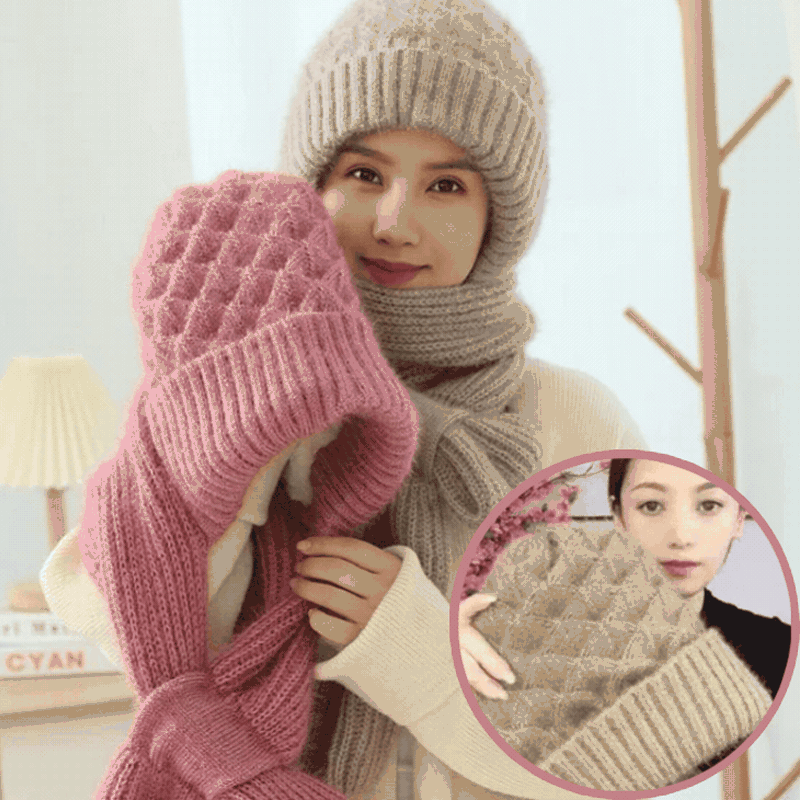 CapScarf, ženska zimska kapa z všitim šalom