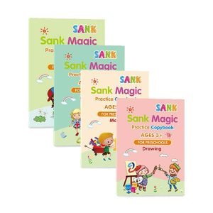 KidBook, 4-delni set delovnih zvezkov za pisanje in risanje z magičnim pisalom, ki se samodejno izbriše