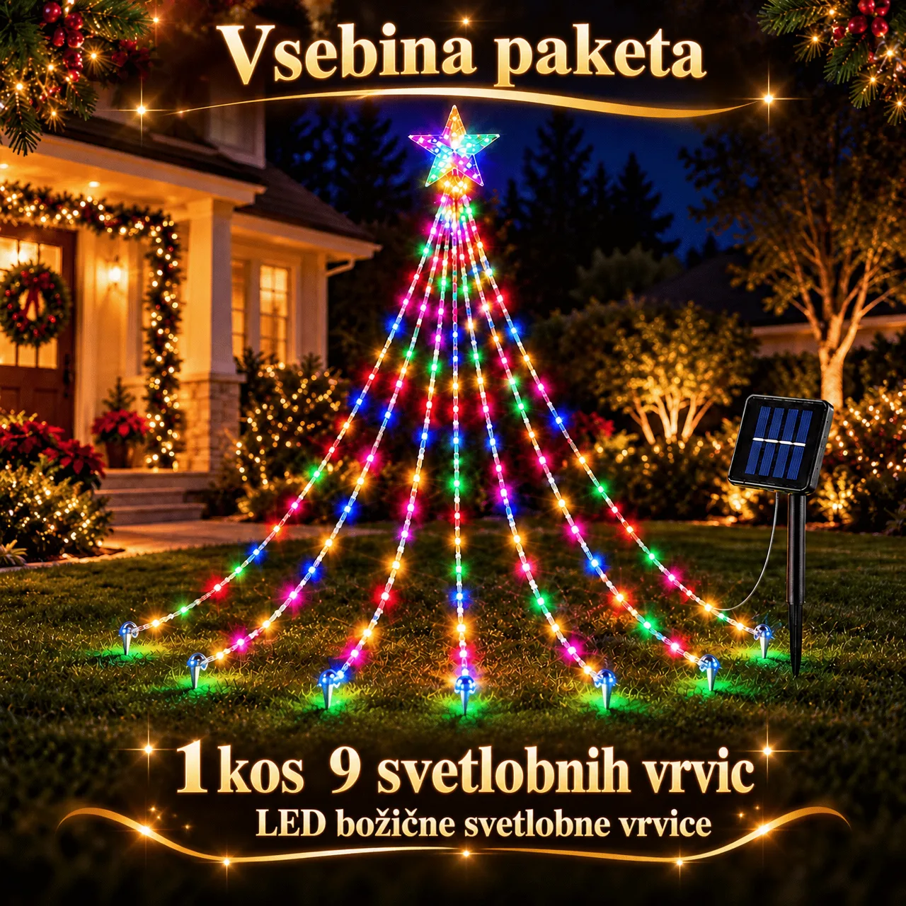 Světelná kaskáda ve tvaru hvězdy pro snadnou sváteční výzdobu